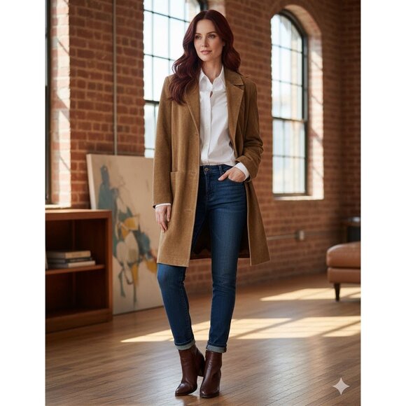 Bernardo Camel Brown Suede Trench Coat S Barn Oversized Washable Western Boho - Picture 14 of 14